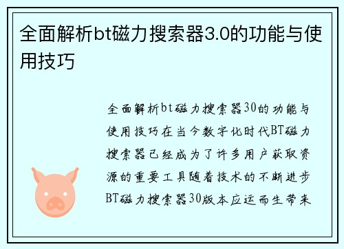 全面解析bt磁力搜索器3.0的功能与使用技巧